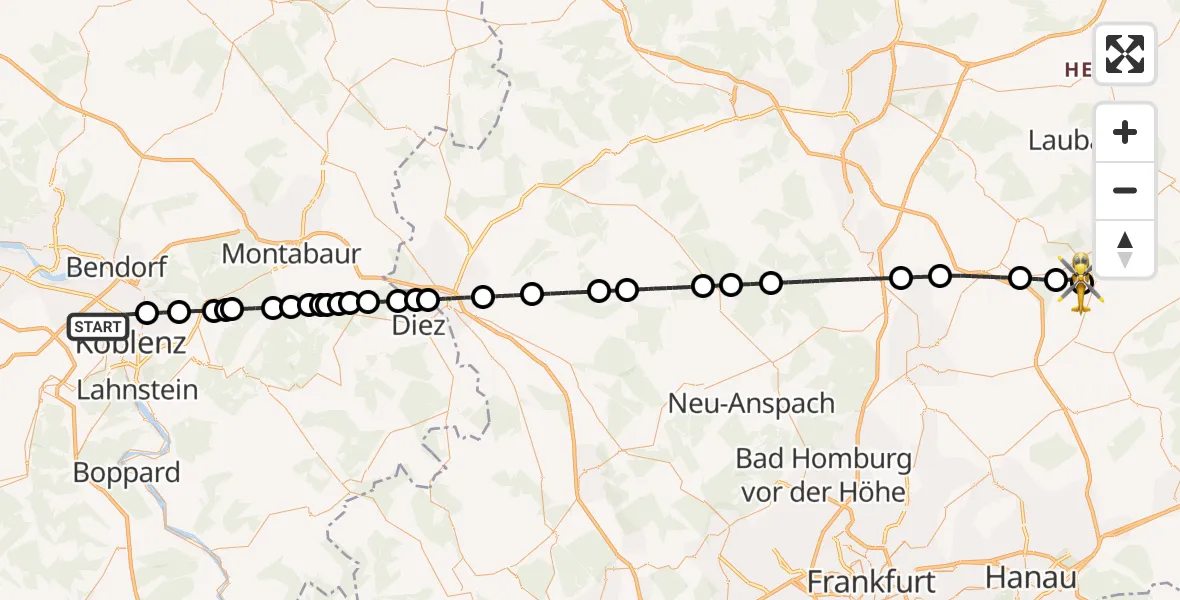 Flugroute Rettungshubschrauber Koblenz - Nidda Flugplatz, 08 Juli 2026, 07:52