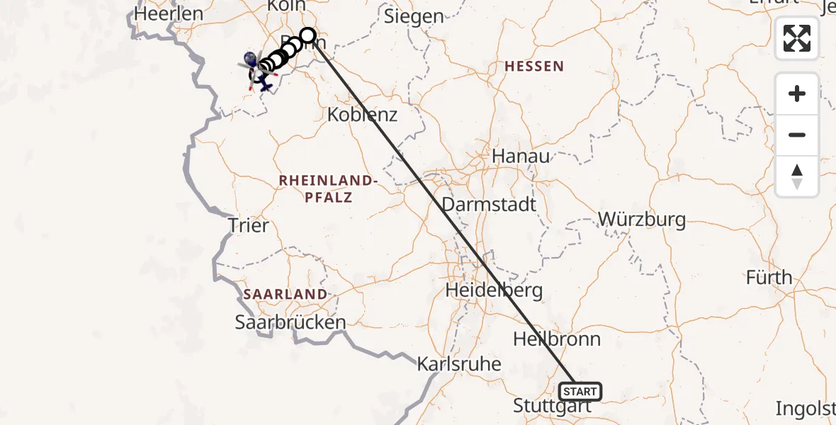 Flugroute Polizeihubschrauber Winnenden - Bad Münstereifel, 08 Juli 2026, 07:52