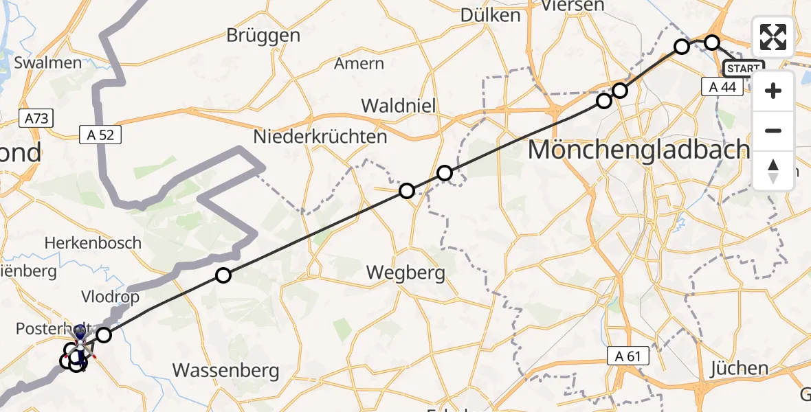 Flugroute Polizeihubschrauber Mönchengladbach Flughafen - Heinsberg, 08 Juli 2026, 07:59