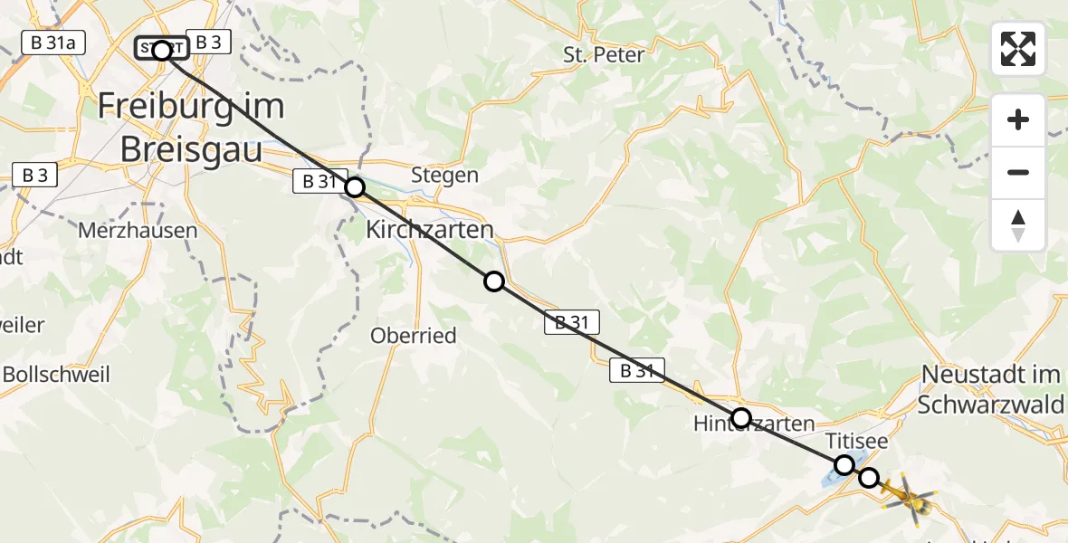 Flugroute Rettungshubschrauber Freiburg im Breisgau Flugplatz - Lenzkirch, 08 Juli 2026, 08:03