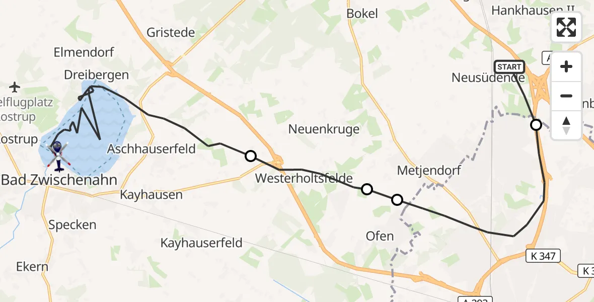 Flugroute Polizeihubschrauber Rastede - Bad Zwischenahn, 08 Juli 2026, 08:03