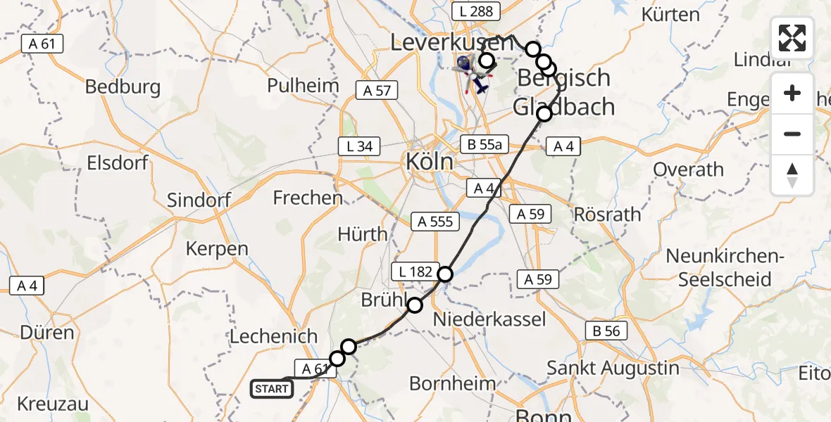 Flugroute Polizeihubschrauber Erftstadt - Köln, 08 Juli 2026, 08:06