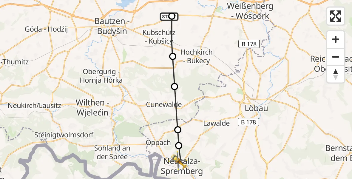 Flugroute Rettungshubschrauber Bautzen Flugplatz - Neusalza-Spremberg, 08 Juli 2026, 08:07