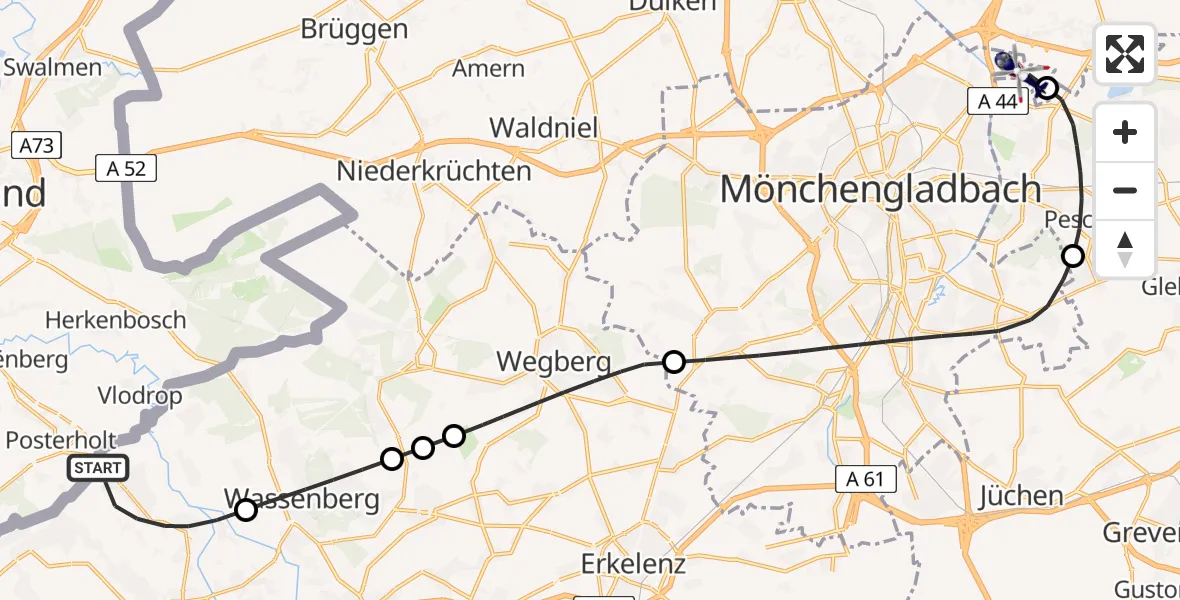 Flugroute Polizeihubschrauber Heinsberg - Mönchengladbach Flughafen, 08 Juli 2026, 08:15