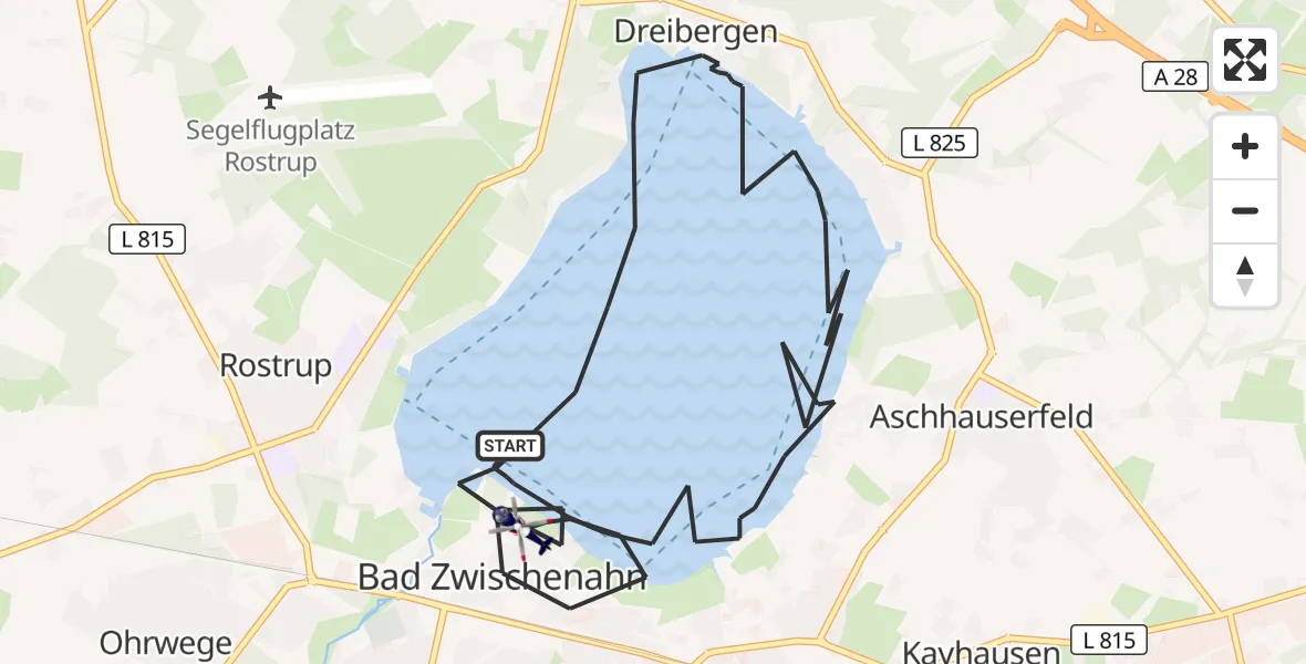Flugroute Polizeihubschrauber Bad Zwischenahn - Bad Zwischenahn, 08 Juli 2026, 08:18
