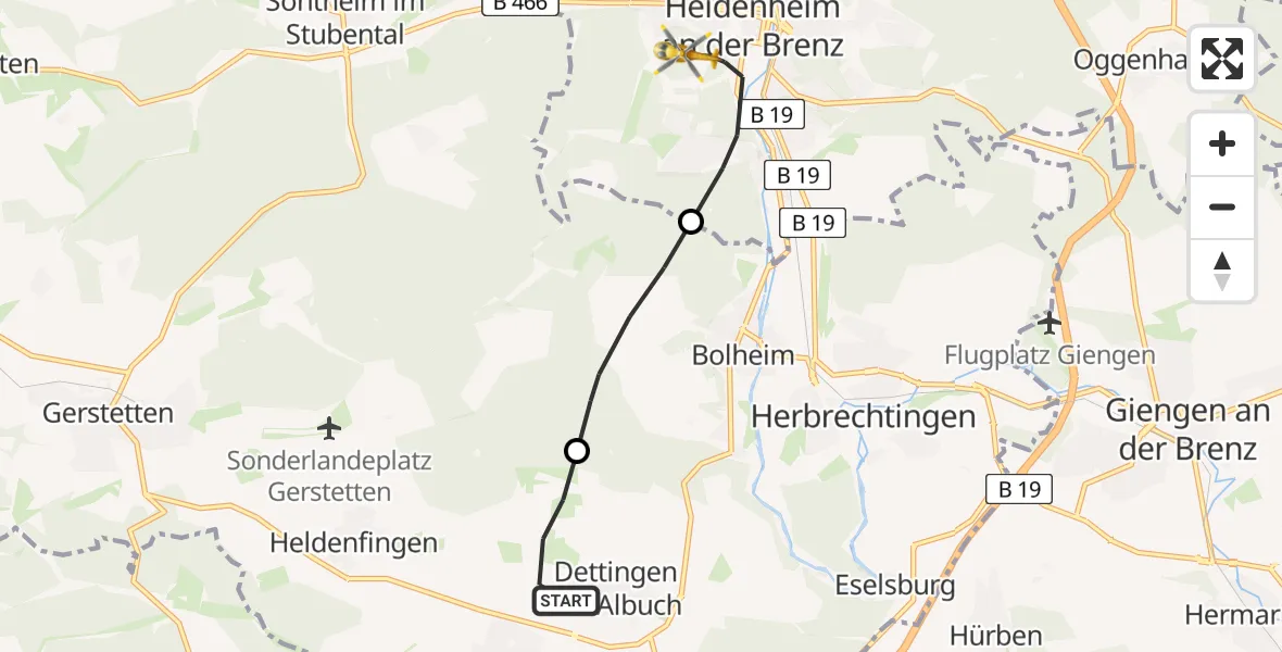 Flugroute Rettungshubschrauber Gerstetten - Heidenheim an der Brenz, 08 Juli 2026, 08:18