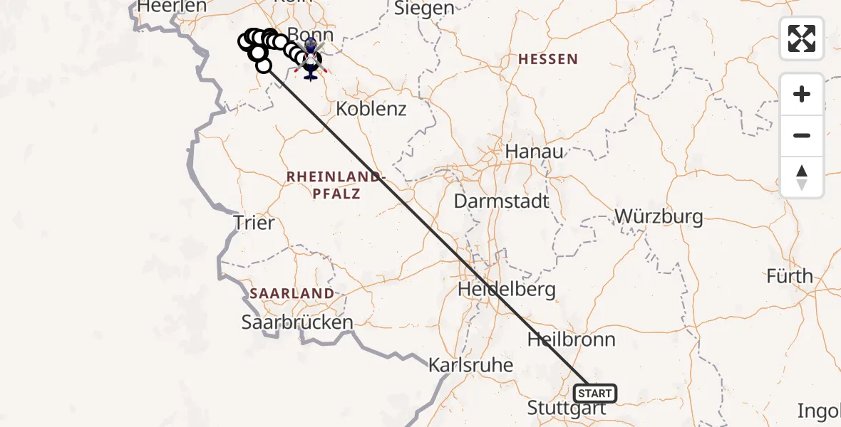 Flugroute Polizeihubschrauber Winnenden - Wachtberg, 08 Juli 2026, 08:19