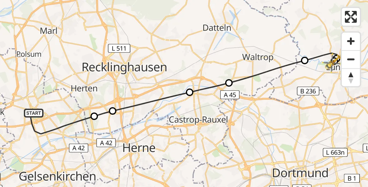 Flugroute Rettungshubschrauber Gelsenkirchen - Sankt Marien Hospital, 08 Juli 2026, 08:20
