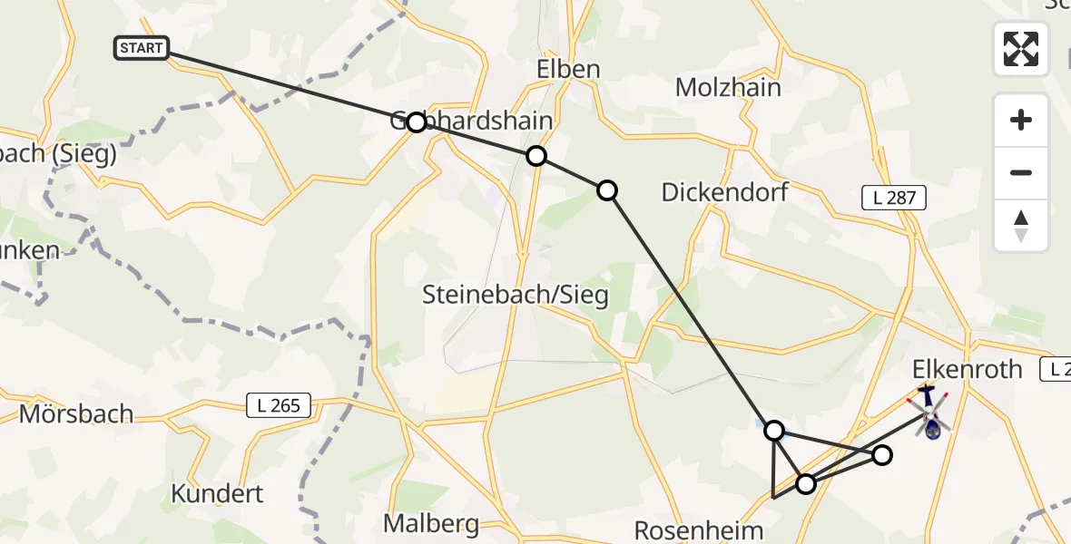 Flugroute Polizeihubschrauber Wissen - Elkenroth, 08 Juli 2026, 08:21
