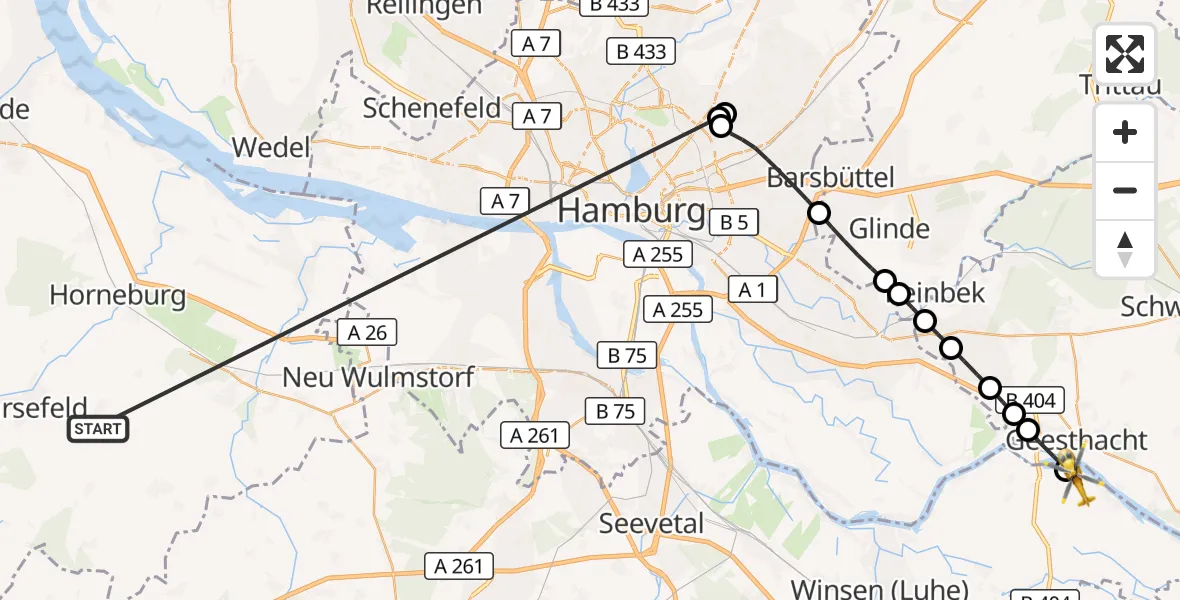 Flugroute Rettungshubschrauber Harsefeld - Marschacht, 08 Juli 2026, 08:31