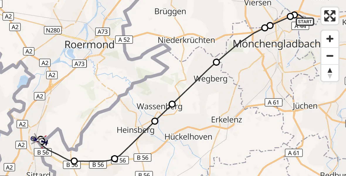 Flugroute Polizeihubschrauber Mönchengladbach Flughafen - Isenbruch, 08 Juli 2026, 08:31
