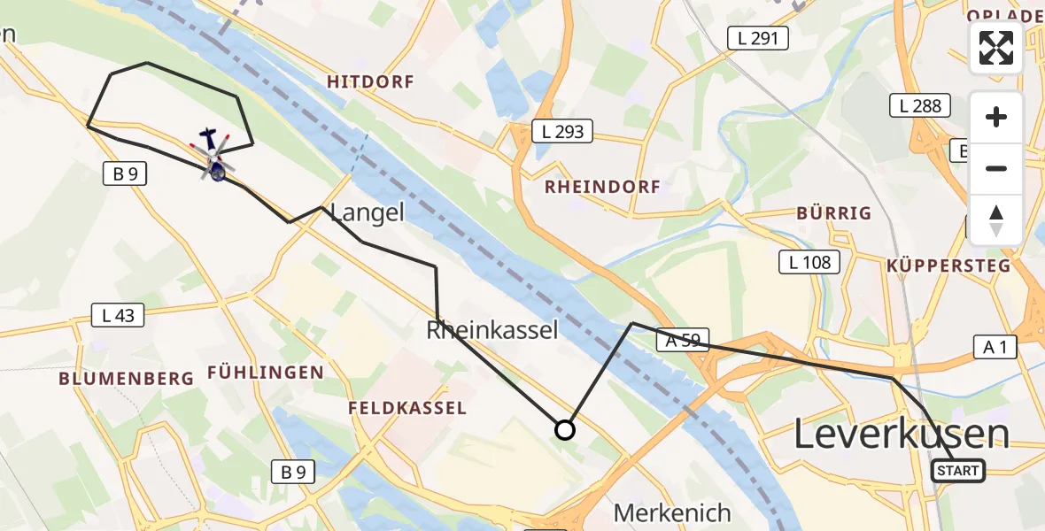Flugroute Polizeihubschrauber Leverkusen - Köln, 08 Juli 2026, 08:36
