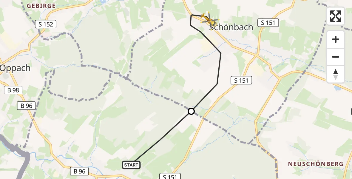 Flugroute Rettungshubschrauber Neusalza-Spremberg - Schönbach, 08 Juli 2026, 08:38