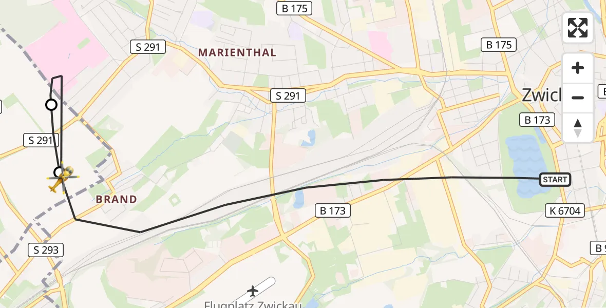Flugroute Rettungshubschrauber Zwickau - Werdau, 08 Juli 2026, 08:38