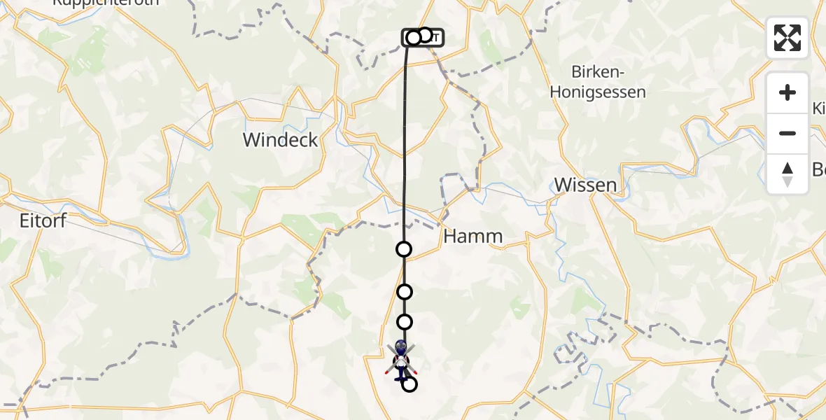 Flugroute Polizeihubschrauber Windeck - Busenhausen, 08 Juli 2026, 08:39