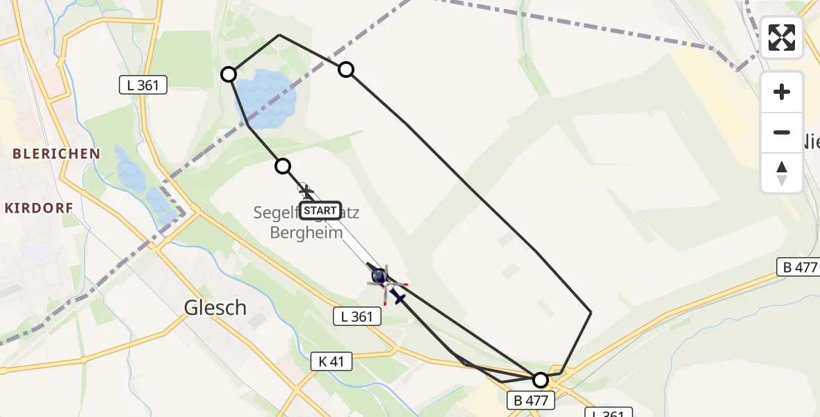 Flugroute Polizeihubschrauber Bergheim Flugplatz - Bergheim Flugplatz, 08 Juli 2026, 08:42
