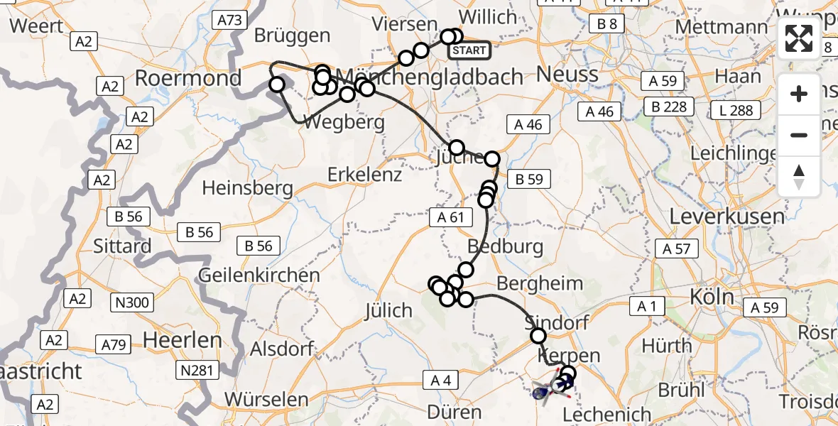Flugroute Polizeihubschrauber Mönchengladbach Flughafen - Militärflugplatz Nörvenich, 08 Juli 2026, 08:42