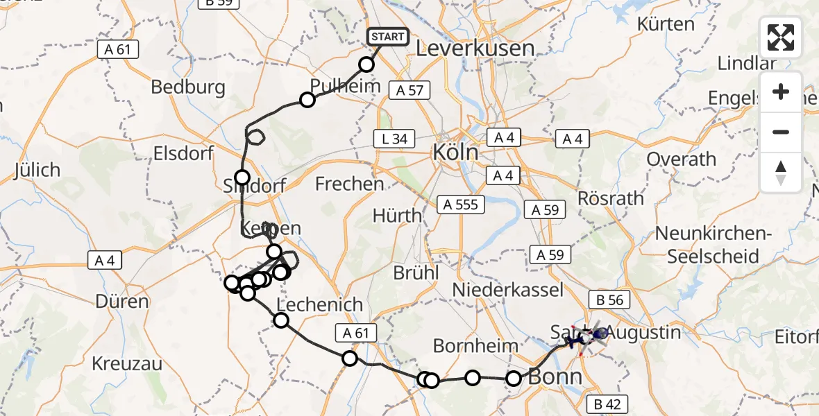 Flugroute Polizeihubschrauber Köln - Sankt Augustin, 08 Juli 2026, 08:44