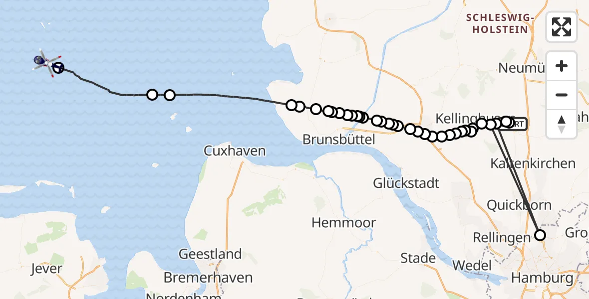 Flugroute Polizeihubschrauber Fuhlendorf - Noordzee, 08 Juli 2026, 08:45