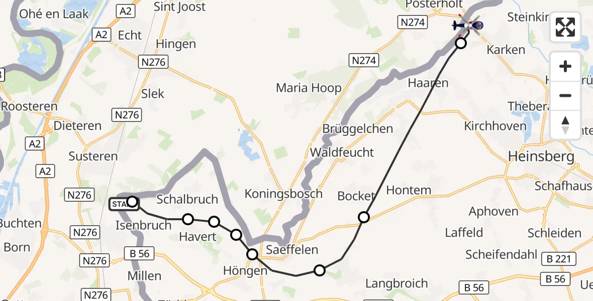 Flugroute Polizeihubschrauber Isenbruch - Heinsberg, 08 Juli 2026, 08:51