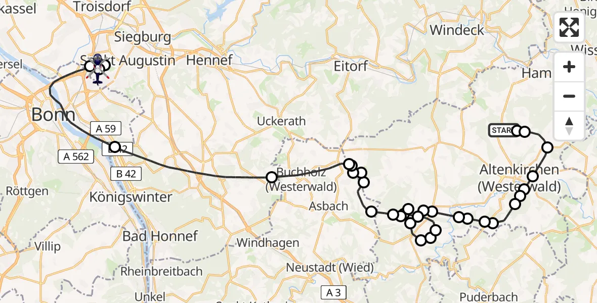 Flugroute Polizeihubschrauber Busenhausen - Sankt Augustin, 08 Juli 2026, 08:56