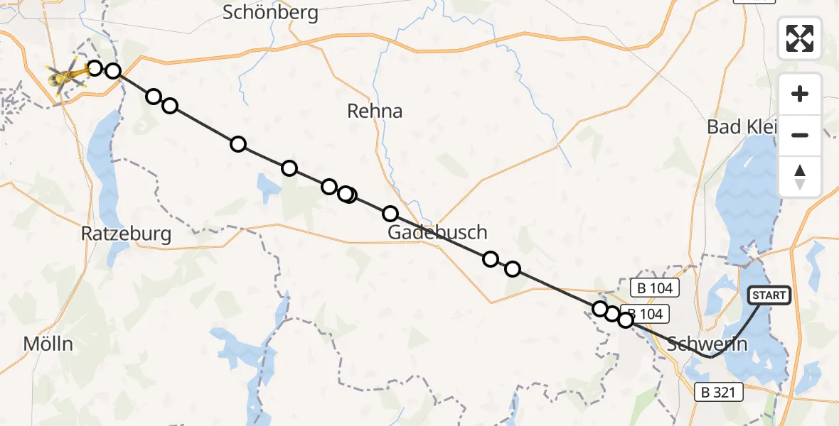 Flugroute Rettungshubschrauber Schwerin - Lübeck Blankensee Flughafen, 08 Juli 2026, 08:57