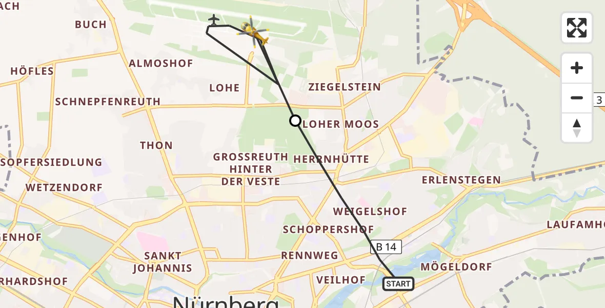 Flugroute Ambulanzhubschrauber Nürnberg - Flughafen Nuremberg, 08 Juli 2026, 08:57