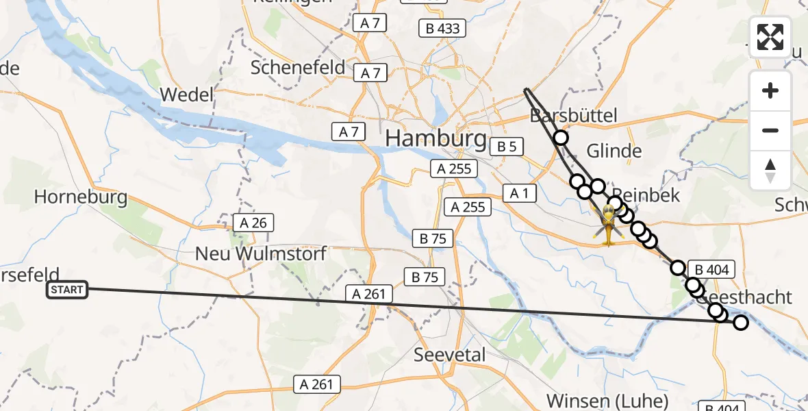 Flugroute Rettungshubschrauber Harsefeld - Hamburg, 08 Juli 2026, 08:59