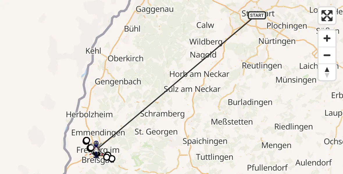 Flugroute Polizeihubschrauber Stuttgart - Freiburg im Breisgau Flugplatz, 08 Juli 2026, 09:03