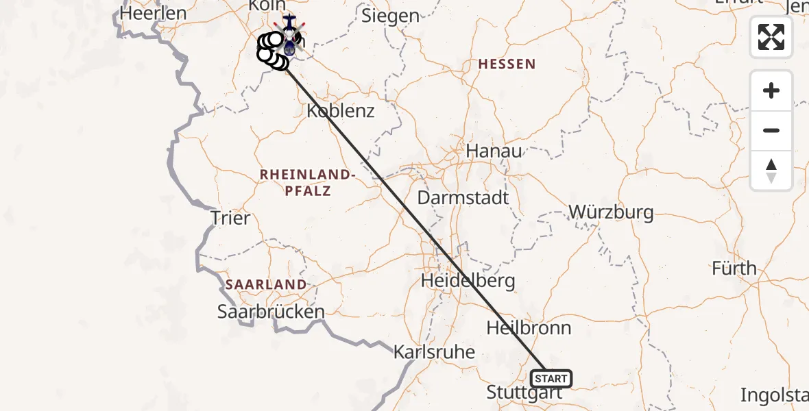 Flugroute Polizeihubschrauber Winnenden - Sankt Augustin, 08 Juli 2026, 09:16