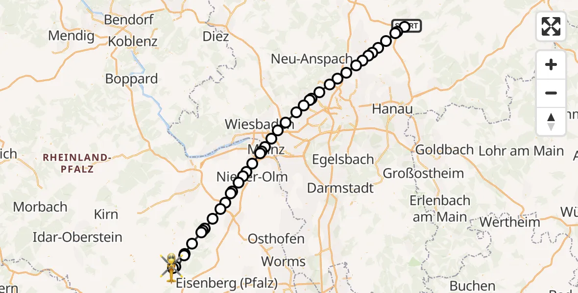 Flugroute Rettungshubschrauber Nidda Flugplatz - Imsweiler UL, 08 Juli 2026, 09:18