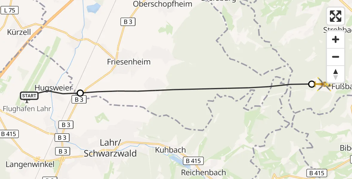Flugroute Rettungshubschrauber Lahr Flughafen - Gengenbach, 08 Juli 2026, 09:21