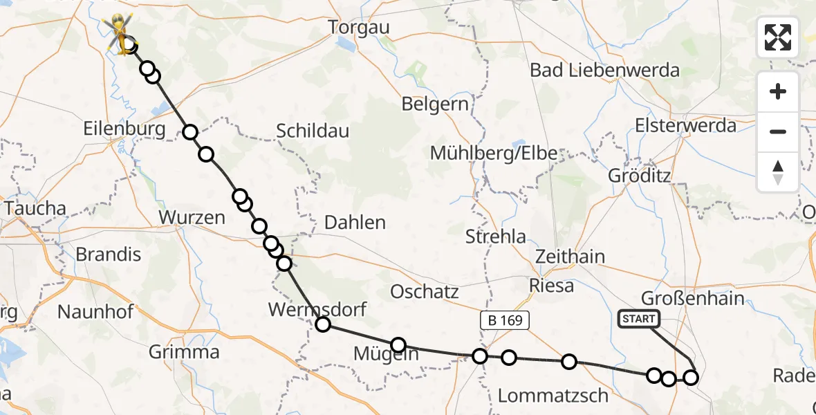 Flugroute Rettungshubschrauber Priestewitz - Laußig, 08 Juli 2026, 09:23