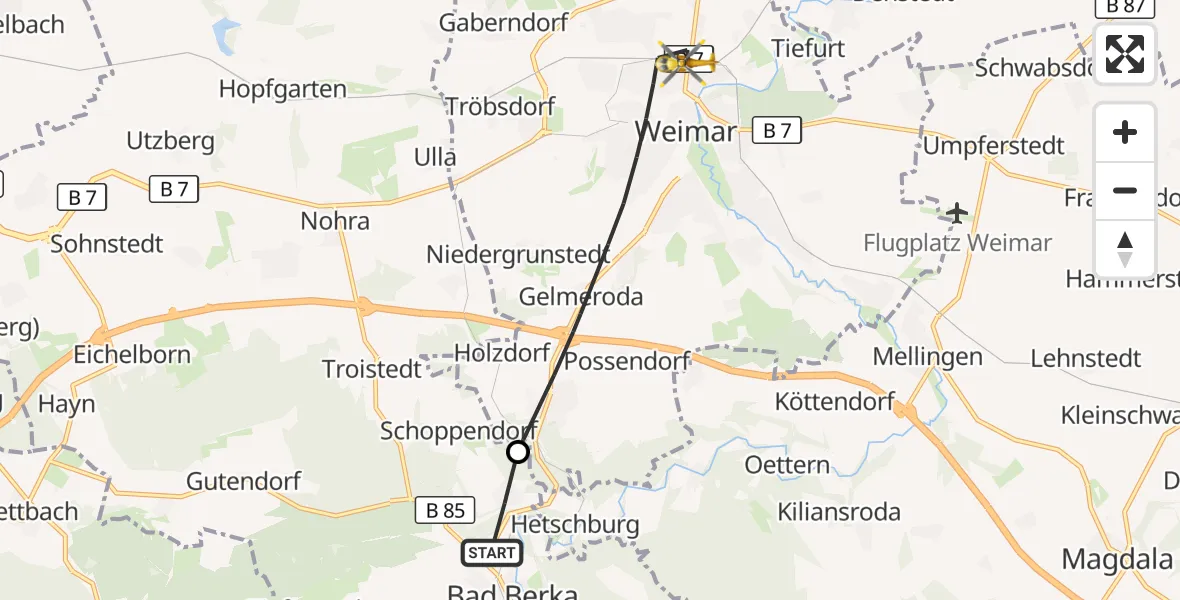 Flugroute Ambulanzhubschrauber Bad Berka - Weimar, 08 Juli 2026, 09:25