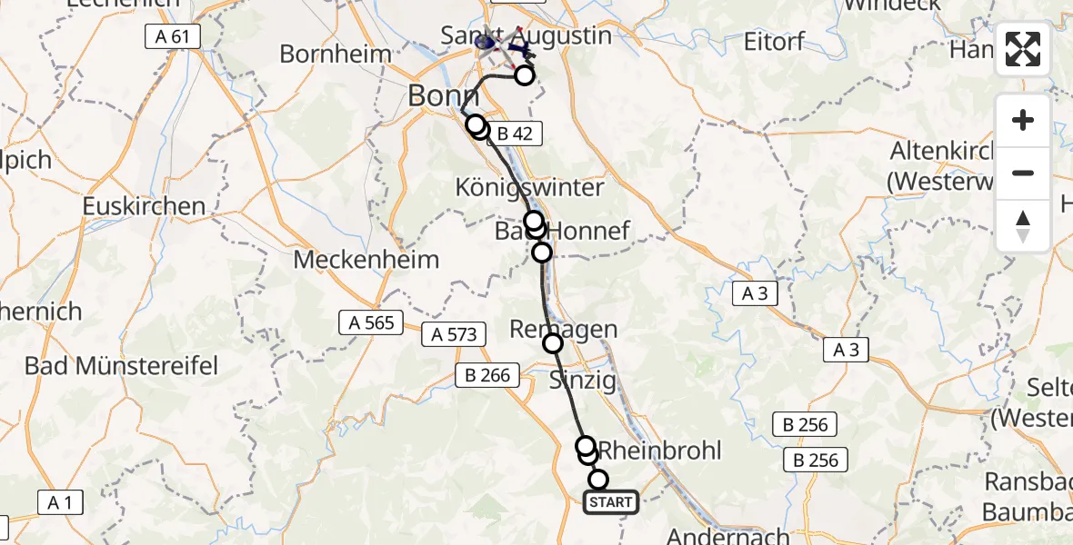 Flugroute Polizeihubschrauber Burgbrohl - Bonn-Hangelar Flugplatz, 08 Juli 2026, 09:35