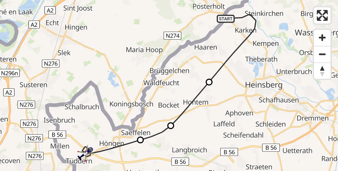 Flugroute Polizeihubschrauber Heinsberg - Selfkant, 08 Juli 2026, 09:35