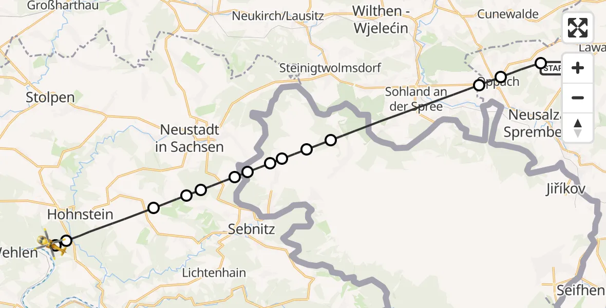 Flugroute Rettungshubschrauber Schönbach - Rathen, 08 Juli 2026, 09:36