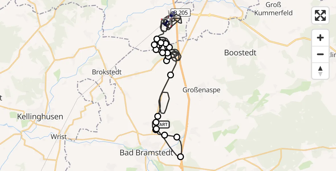 Flugroute Polizeihubschrauber Bad Bramstedt Hubschrauberlandeplatz - Padenstedt, 08 Juli 2026, 09:47