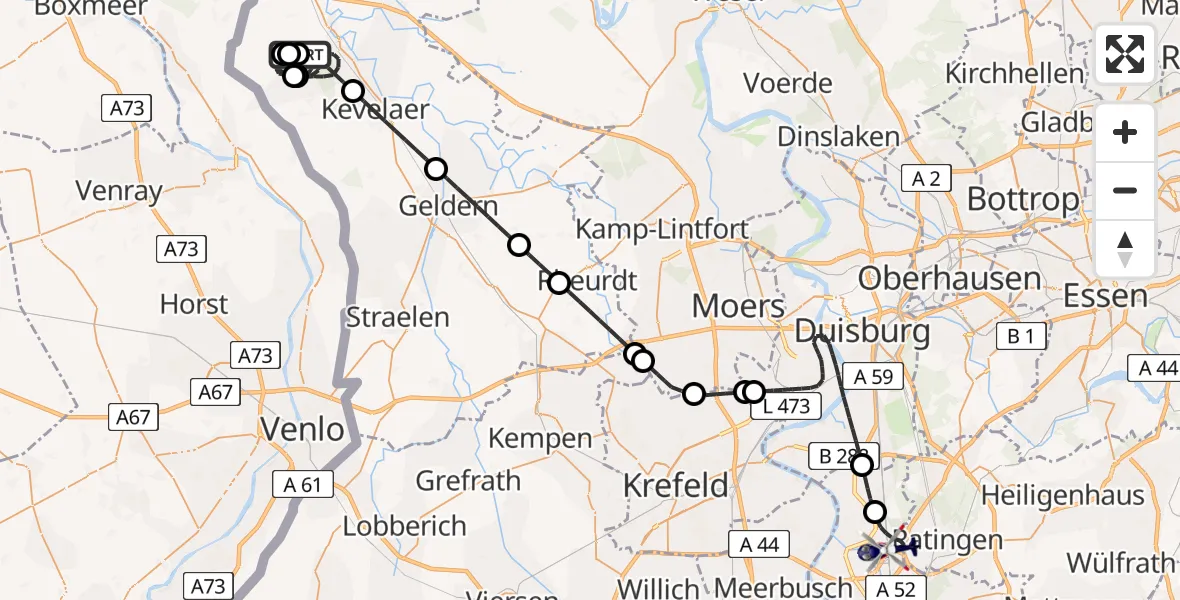 Flugroute Polizeihubschrauber Weeze - Düsseldorf Flughafen, 08 Juli 2026, 09:49