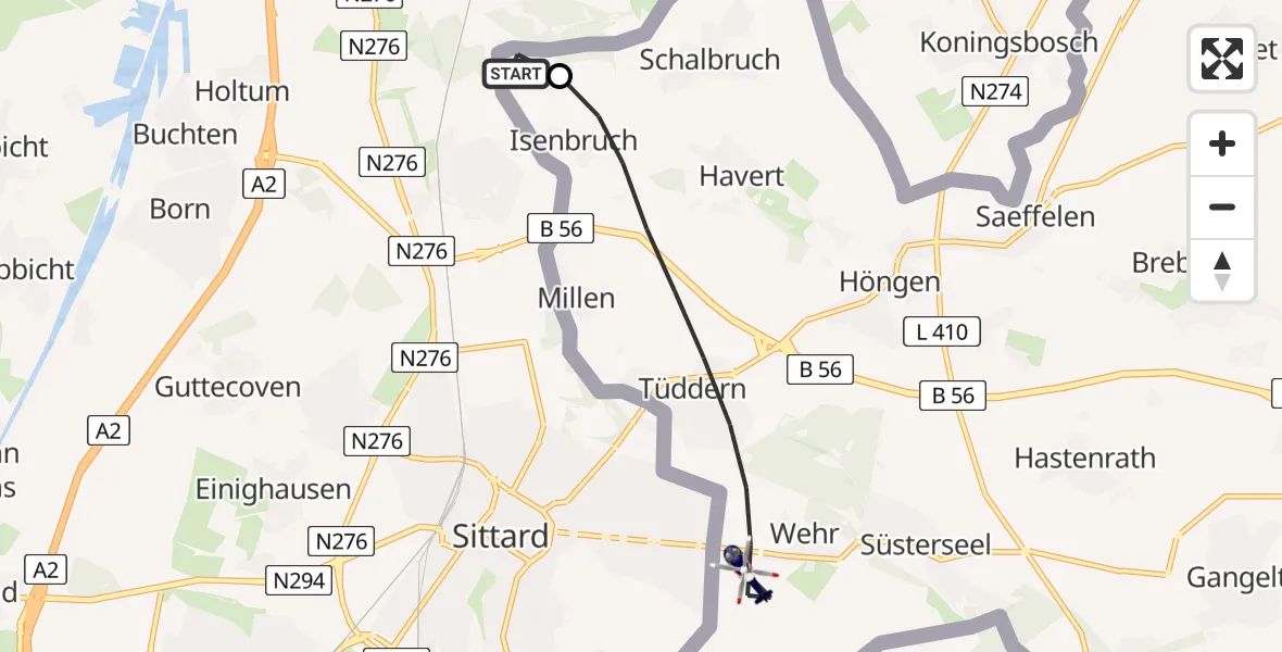 Flugroute Polizeihubschrauber Isenbruch - Selfkant, 08 Juli 2026, 09:49