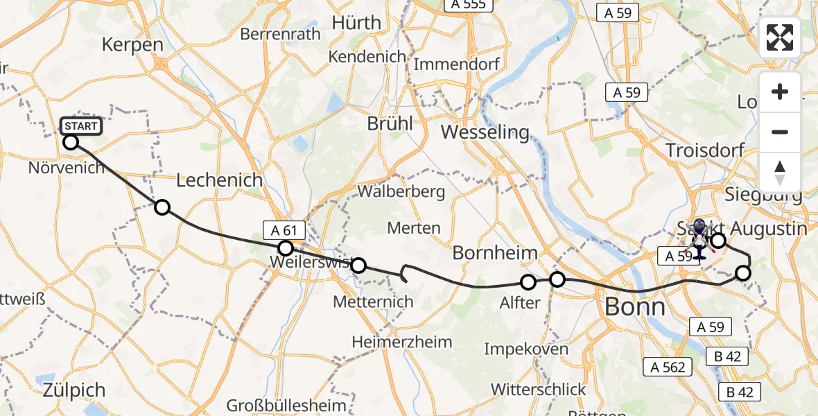 Flugroute Polizeihubschrauber Militärflugplatz Nörvenich - Sankt Augustin, 08 Juli 2026, 09:54