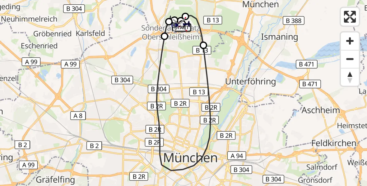 Flugroute Polizeihubschrauber Oberschleißheim - Oberschleißheim, 08 Juli 2026, 09:59