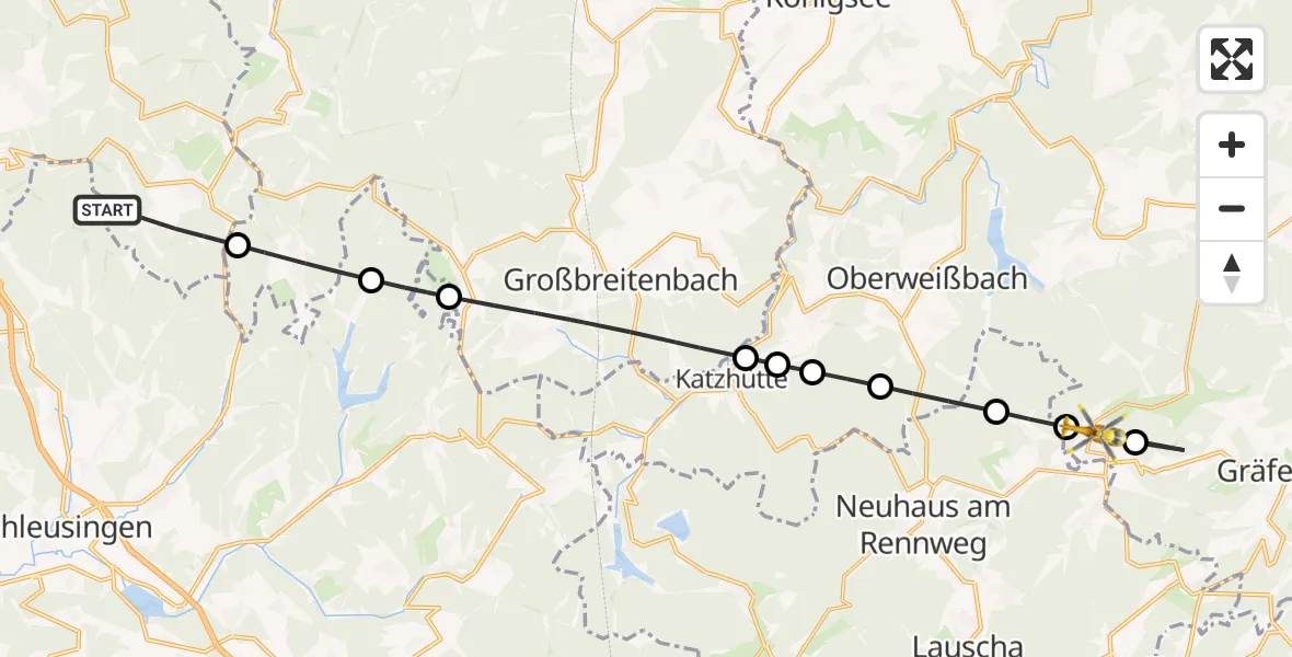 Flugroute Rettungshubschrauber Suhl - Saalfeld/Saale, 08 Juli 2026, 10:00
