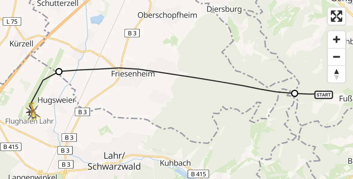 Flugroute Rettungshubschrauber Gengenbach - Lahr Flughafen, 08 Juli 2026, 10:02