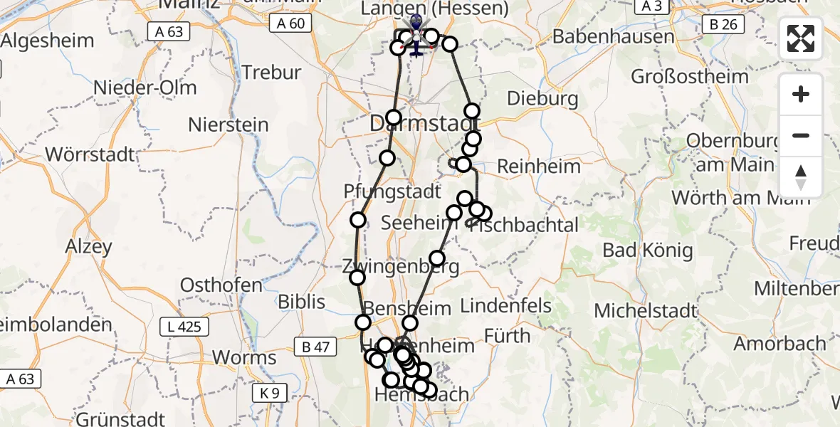 Flugroute Polizeihubschrauber Flughafen Frankfurt-Egelsbach - Flughafen Frankfurt-Egelsbach, 08 Juli 2026, 10:07