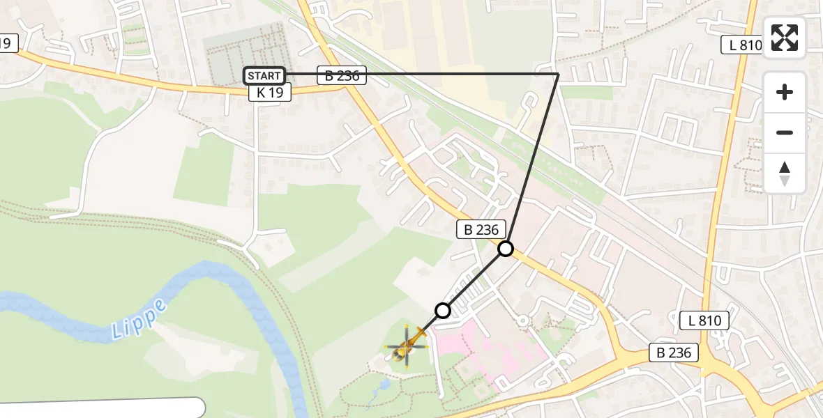 Flugroute Rettungshubschrauber Lünen - Sankt Marien Hospital, 08 Juli 2026, 10:13