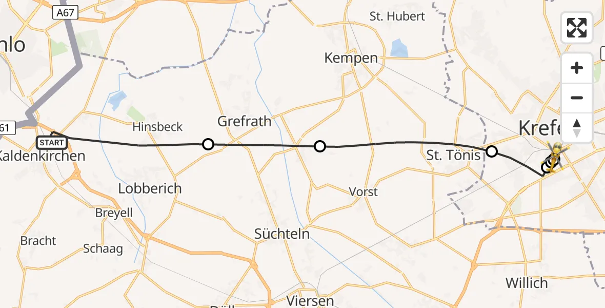 Flugroute Rettungshubschrauber Nettetal - Helios Clinic Krefeld, 08 Juli 2026, 10:25