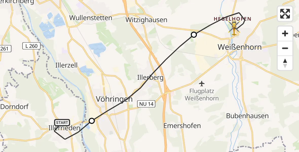 Flugroute Rettungshubschrauber Illerrieden - Weißenhorn, 08 Juli 2026, 10:31