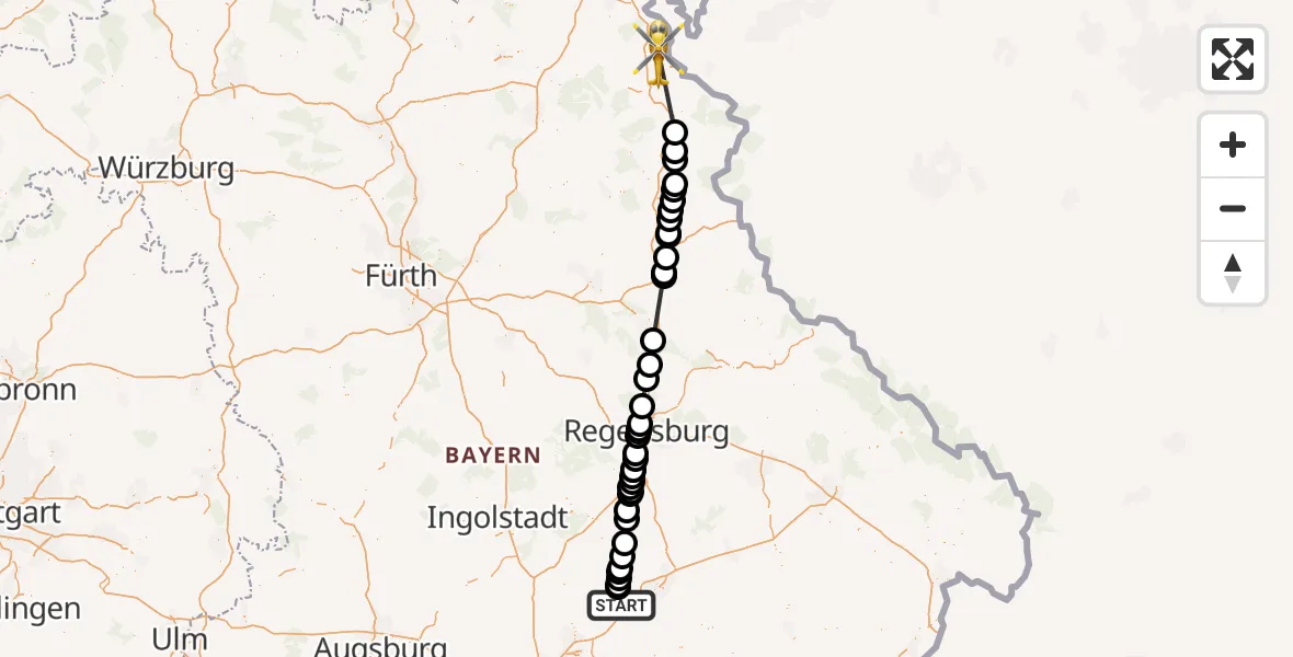 Flugroute Rettungshubschrauber Bruckberg - Hohenberg a.d.Eger, 08 Juli 2026, 10:34