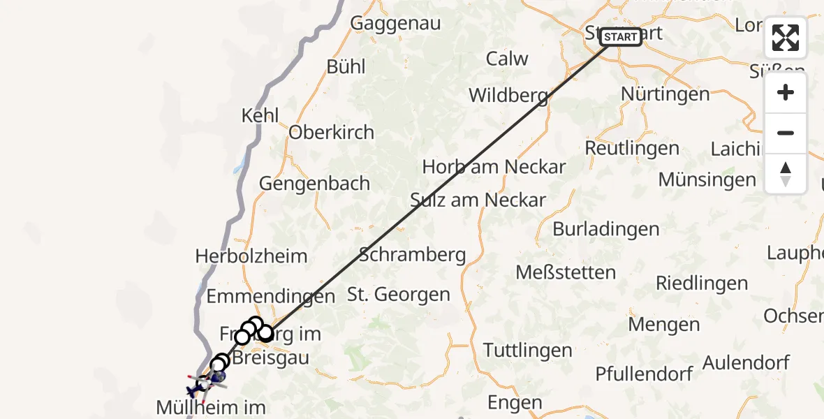 Flugroute Polizeihubschrauber Stuttgart - Eschbach, 08 Juli 2026, 10:36
